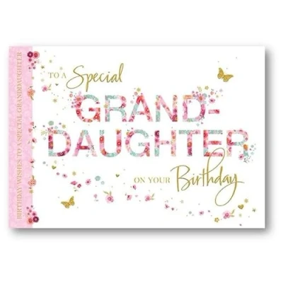 Image of Words &#039;n&#039; Wishes Special Granddaughter Birthday Card Flowers and Butterflies Embossed with a Foil Finish Eco Friendly