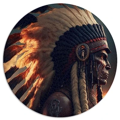 Image of puzzles for Adults 1000 Pieces Native American Chief spheric jigsaw 100% Recycled Cardboard 26.5x26.5inch