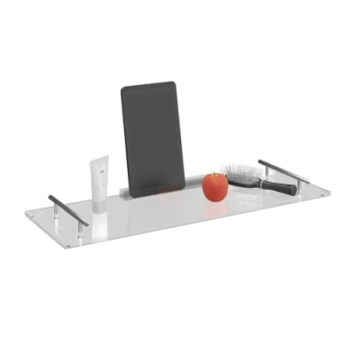 Image of Relaxdays Bath Tray, Bridge, Acrylic, HWD: 4 x 68 23 cm, Bathtub Shelf with Grips, Tablet Holder, Snack Board, Clear