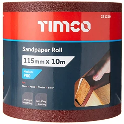 Image of TIMCO 80 Grit Sandpaper Roll Red 115mm x 10m