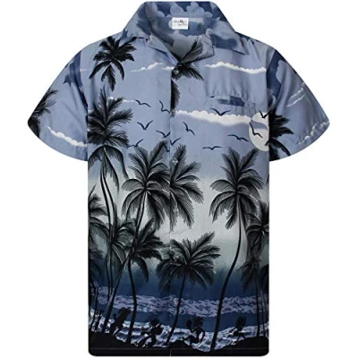 Image of King Kameha Men&#039;s Beach Shirt Short Sleeve Casual Button Down Hawaii Vacation, Beach, Grey, XXL