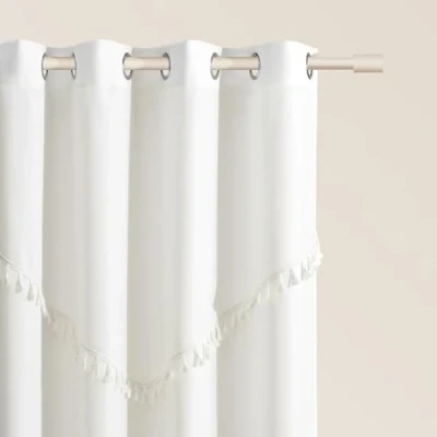 Image of ROOM99 Chloe Curtain with Silver Eyelets, 140 x 260 cm Width Height Blackout Sliding Curtains, Decorative Modern for Living Room, Bedroom, Ecru