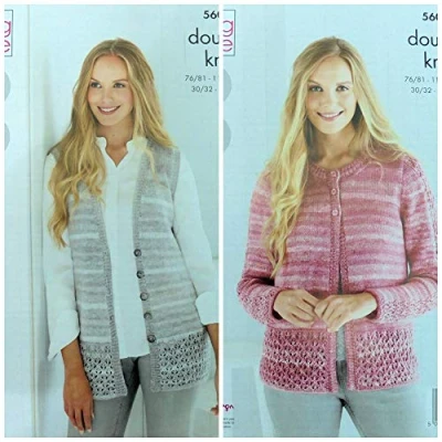 Image of Ladies Knitting Pattern Lace Hem Waistcoat and Cardigan in Island Beaches DK King Cole 5609