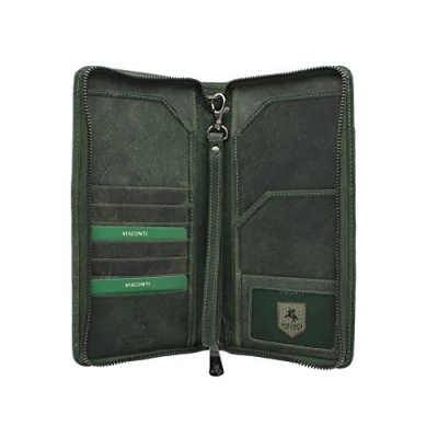 Image of Visconti Hunter Collection WING Leather Travel Wallet &amp; Strap RFID blocking 728 Oil Green