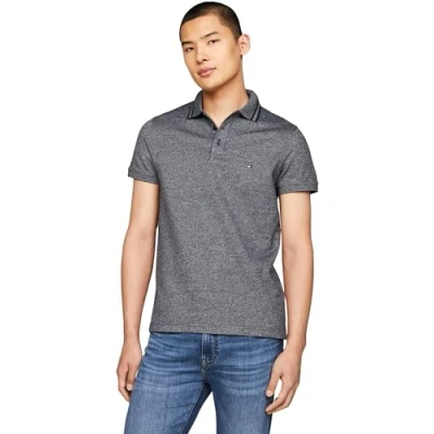 Image of Tommy Hilfiger Men Pretwist Mouline Slim Fit Polo S/S Polos, Blue, M