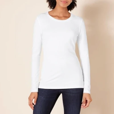 Image of Amazon Essentials Women&#039;s Classic Fit Long Sleeve Crewneck T Shirt (Available in Plus Size), White, XXL