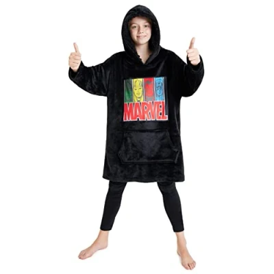 Image of Marvel Oversized Hoodie Blanket for Kids, Black Panther Avengers Gifts Boys (Black)