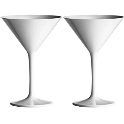 Image of Pair of white Martini Cocktail Glasses made from Unbreakable Polycarbonate. Ideal for celebrations and something a little different in satin finish.