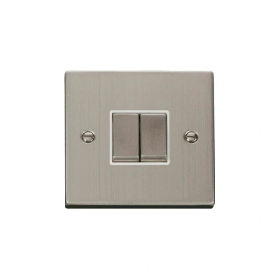 Image of Click Deco 2 Gang Way Ingot 10AX Switch Stainless Steel White Inserts