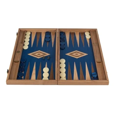 Image of Manopoulos Premium Walnut with Blue Oak 19 inch Wooden Backgammon Set