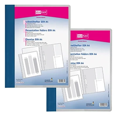 Image of VELOFLEX Veloform A474105 File Folder, Pack of 2, DIN A4, Blue, PVC, Crystal Clear Front Cover, Suitable for Document Wallets