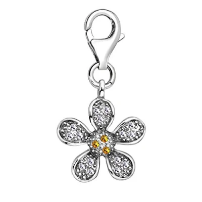 Image of Quiges Flower Clip On Charm Pendant with Cubic Zirconia Silver Plated Women&#039;s Jewellery