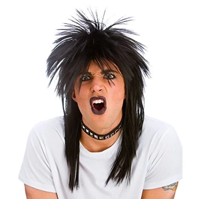Image of Wicked Costumes Adult 80&#039;s Black Rocker Fancy Dress Wig