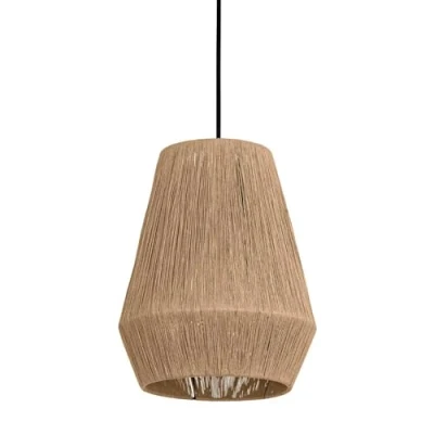Image of Eglo Pendant lighting Alderney, ceiling light fitting, textile hanging lamp for dining and living room made of natural hemp black metal, E27 socket