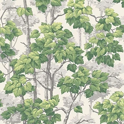 Image of Belgravia Decor Rivington Green White Wallpaper 2500 Foliage Trees Leaves