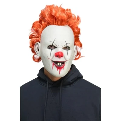 Image of Wicked Costumes Evil Clown with Red Hair Full Head Latex Mask Fancy Dress Accessory
