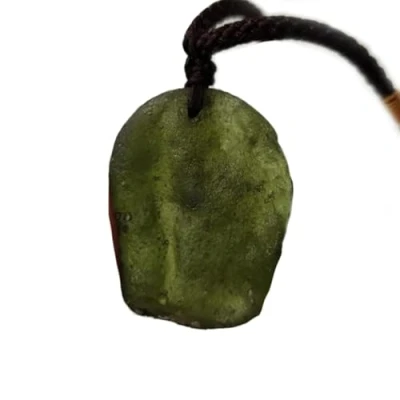 Image of TAMHOPE Moldavite Czech Meteorite Glass Raw Rough Stone Necklace,Aerolites Crystal Pendant(Green, Irregular Stone)