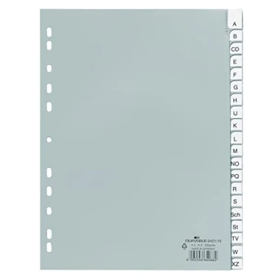Image of Durable 640110 Polypropylene A Z Index File with 20 Pre Inserted Printed Inserts for A4 Sheets Grey