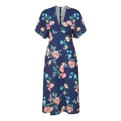 Image of Yumi Womens Navy Floral Kimono Midi Dress Size 8 UK