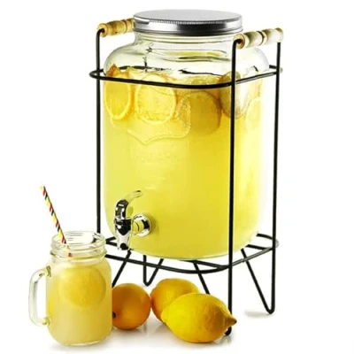Image of bar@drinkstuff Yorkshire Mason Jar Drinks Dispenser with Stand 8ltr Beverage Dispenser, Juice Cocktail Vintage