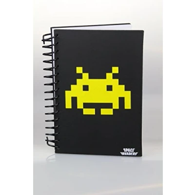 Image of Space Invaders Black with Yellow Invader Logo A5 Wiro Notebook