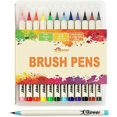 Image of Watercolour Brush Pens set, Artists Calligraphy Markers with Soft Bristle Tip &amp; Rich Colours for Sketchbook Drawings Manga / Comic Book Art, Adult Colouring, Bullet Journals, Canvas Paintings (12)