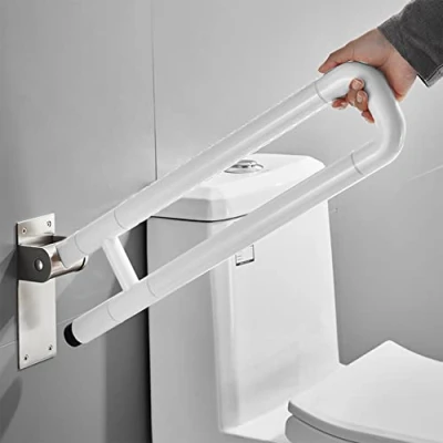 Image of Toilet Grab Bar Bathroom Non Slip Safety Folding Armrest Rail Support Rail, Standard Aid for Elderly, Handicapped, Disabled Users Handrail (60cm,White)