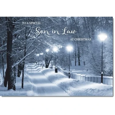 Image of doodlecards Son in Law Christmas Card Snowy Street Scene Medium Size for with Plain Envelope