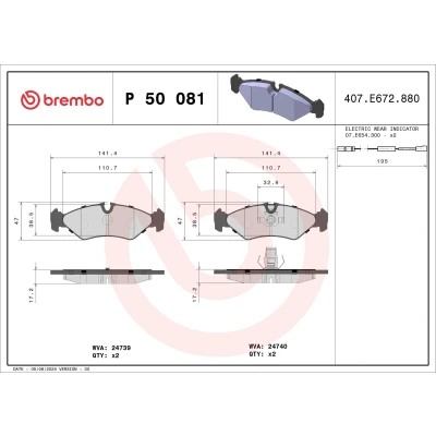 Image of 7850D951 Brake pad set BREMBO P 50 081 incl. wear warning contact with piston clip without accessories VOLKSWAGEN: LT 28 46 2 Kasten