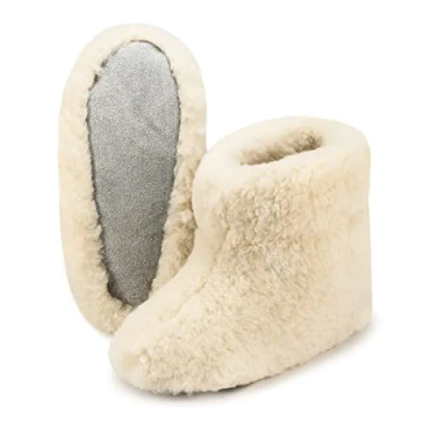Image of ESTRO Unisex Pure Sheep Warm Wool Slippers Boots Sheepskin ole (7.5 UK, Ivory)