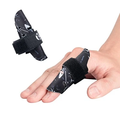 Image of Kuangmi Finger Sleeve Support Protector Prevents Injury During Sports 2 Piece (Black, S/M)