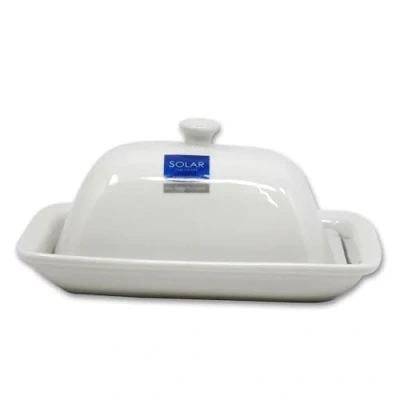 Image of White Porcelain Butter Dish with Lid Traditional Fine Storage Serving Plate Pot Fridge Soft Cheese Container Tray 19cm x 14cm 8.5cm