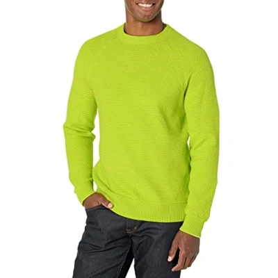Image of Amazon Essentials Men&#039;s Oversized Fit Textured Cotton Crewneck Sweater, Lime Green, M