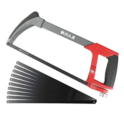 Image of AIRAJ Hacksaw 300MM,Handheld with 10 Interchangeable Blades,45/90 Frame for Metal,Wood,Steel,PVC Pipe,Frozen Meat,Hacksaw and Plastic,Professional High Tension