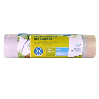 Image of inapa Secolan 35L Bin Liners with Drawstring Extra Tear Resistant ✓Waterproof ✓100% Recyclable 1 Roll / 20 Pieces