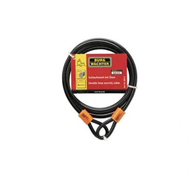 Image of Burg Wächter 825C 8mm x 2.5m Double Loop Vinyl Coated Multi Stranded Braided Steel Cable with Self Coiling Black