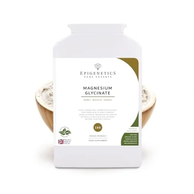 Image of Magnesium Glycinate Supports Energy &amp; Reduces Fatigue 1600mg (180mg Elemental Magnesium) 180 Vegan Capsules UK Made 3 Daily (2 Months Supply)