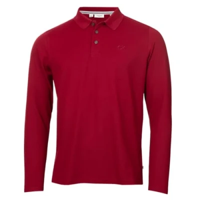 Image of Calvin Klein Mens Long Sleeve Stretch Campus Polo Shirt Burgundy XXL