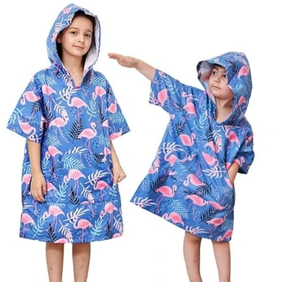 Image of KAKU NANU Changing Robe Kids Hooded Towel Swimming Robes Microfibre 5 6 7 8 9 10 Years Beach Poncho