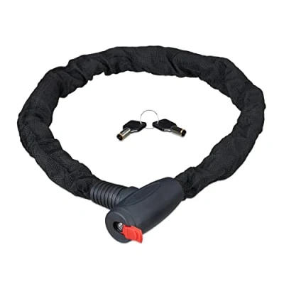 Image of Relaxdays Bicycle Chain Lock, Motorbike Security Safe, Sturdy, Outdoor, Bike 100 cm Long, Black