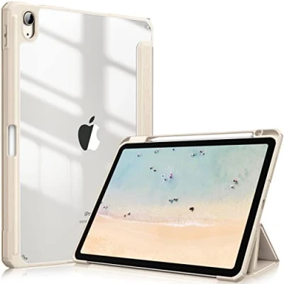 Image of FINTIE Hybrid Case for iPad Air 11 inch (2024) M2, 6th / 5th 4th Generation (2024/2022/2020), Shockproof Slim Clear Back Cover with Pencil Holder, Auto Wake/Sleep, Beige