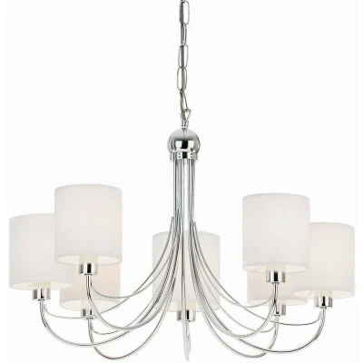 Image of Phantom 7 Light Multi Arm Chandelier Chrome &amp; White Tc Fabric Finish, E14