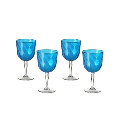 Image of Omada Design 4 Glasses for Water and Wine of 10,83 fl oz in Transparent acrilic Plastic Diamond Line (Turquoise)