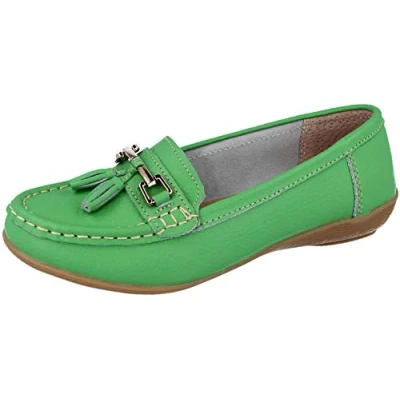 Image of Jo &amp; Joe Ladies Leather Moccasins Loafer Plimsole Pumps Womens Tassel Flat Shoes (Apple, Numeric_5)