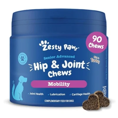 Image of Zesty Paws Senior Advanced Hip and Joint Chews Dog Supplements Aids Stiff Joints, Supports Structure &amp; Maintains Mobility in dogs Glucosamine for 90 Pcs