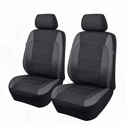 Image of Flying Banner Gabardine Mesh Front Car Seat Covers Airbag Compatible Protector Universal for Most Truck Vans SUVs (Black and Grey)