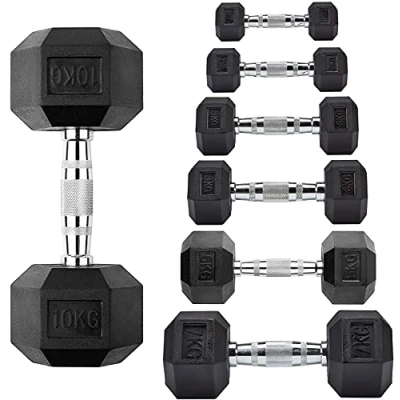 Image of Anchor&#039;s Hex Dumbbells Rubber Encased Hexagonal Cast Iron Dumbbell Weights Heavy Duty Commercial Dumbbell, Weight Sets for Training, Knurled Chrome Handle (20 KG, Single)
