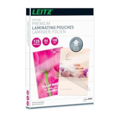 Image of Leitz 74810000 Laminating Pouches Made of 125 Micron Thick Material (Transparent, Glossy, A4 and UDT), Pack 100