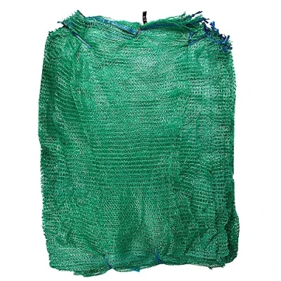 Image of 100 x Net Sacks 42 60 cm / 16.5 23.5&quot; Max Load 15 Kg Non Stretch with Drawstring, Raschel Bags, Mesh for Vegetables, Kindling Wood, Logs, Onion, Carrot, Potato (Green)