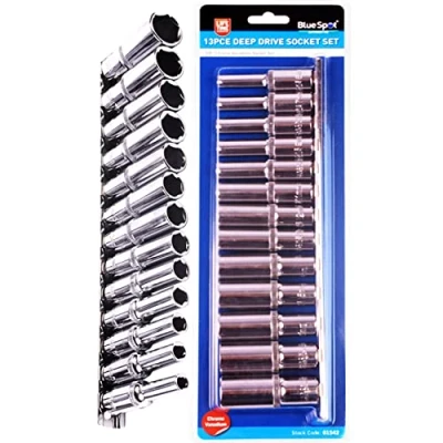 Image of 13 Pcs BlueSpot 3/8&quot; Drive Metric Deep Sockets Set 6 19mm + Storage Rail Vehicle Parts &amp; Repair Accessories Chrome Hand Tools DIY UK Free P&amp;P